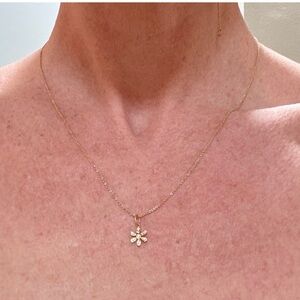 SYDNEY EVAN 14K YG Diamond small daisy pendant necklace 16 - 18 in chain adjust